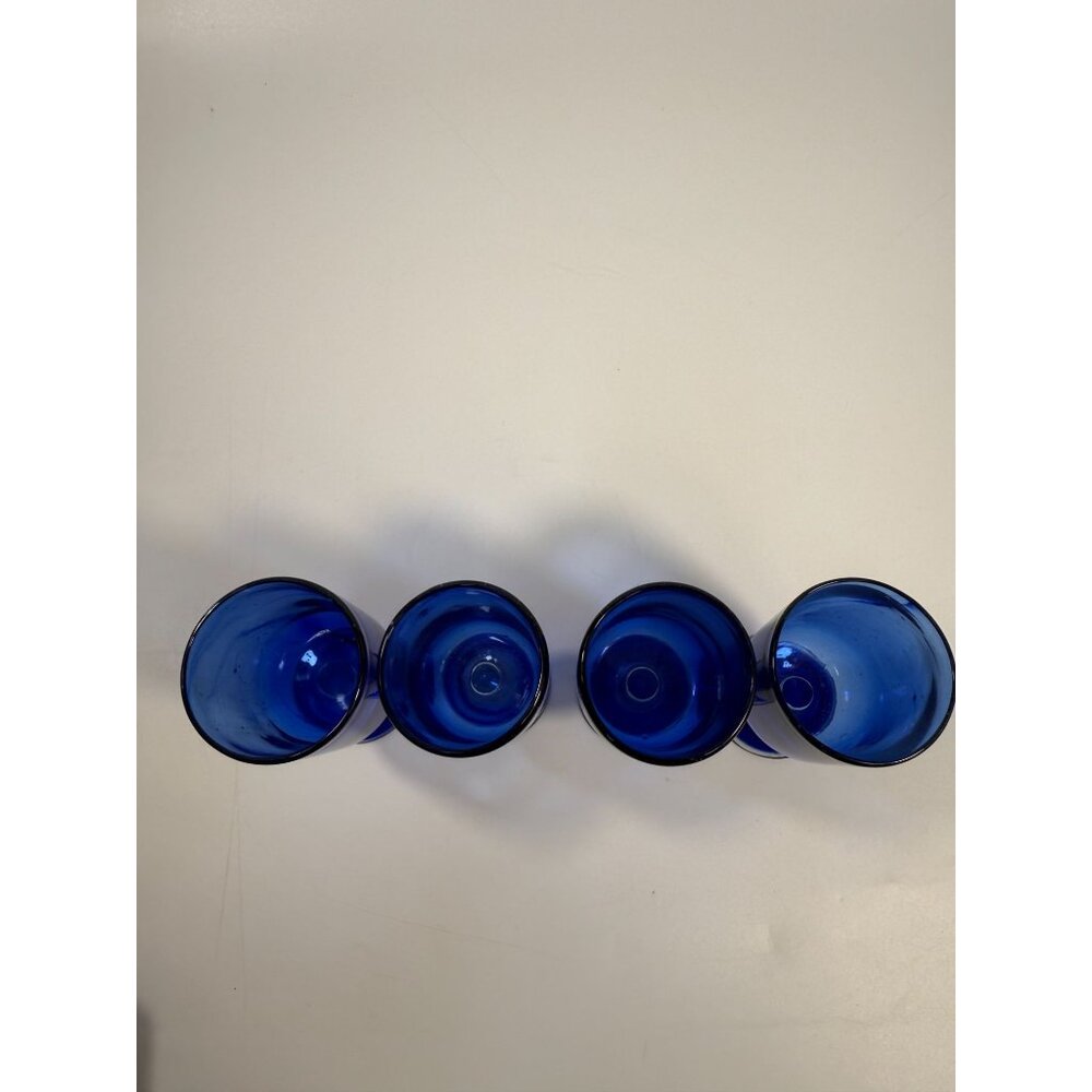 Hand Blown Cobalt Blue Wine Glasses | Set 4 Stemmed Glassware Collectible Barwar - Picture 6 of 16